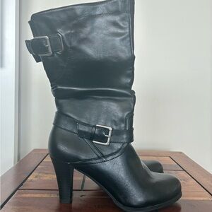 Style & Co. Black Mid-Calf Heeled Boots with Buckle Straps